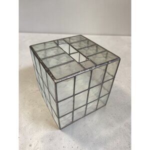 Stained Glass Square Tissue Box Cover With Textured Glass Panel Design